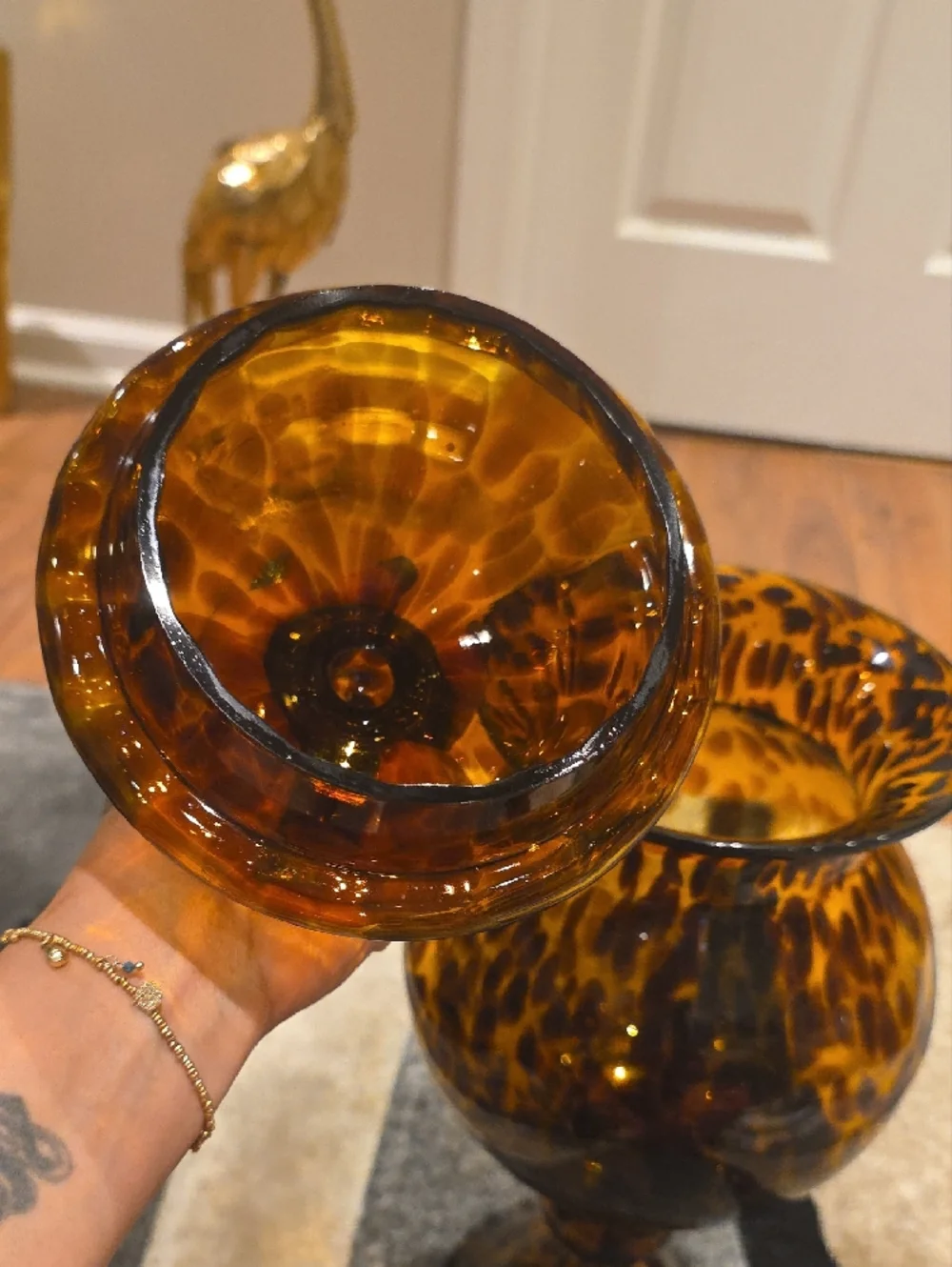Vintage Amber and Dark Brown Tortoiseshell Glass Jar with Lid - Vintage - Picture 6 of 12